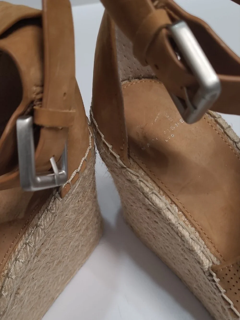 Marc Fisher Tan Leather Perforated Espadrille Platform Wedge Sandals - Size 8.5